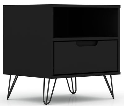 Manhattan Comfort Rockefeller Mid-Century Modern Nightstand with Drawer - Black|Table de nuit Rockefeller de Manhattan Comfort de style moderne du milieu du 20e siècle avec tiroir - noire