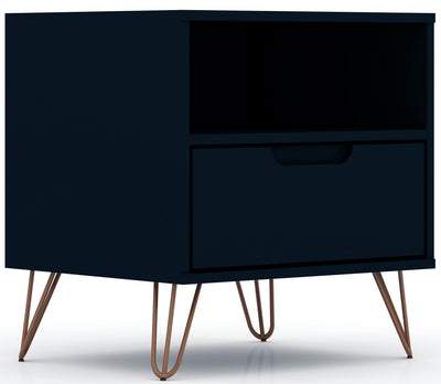Manhattan Comfort Rockefeller Mid-Century Modern Nightstand with Drawer - Tatiana Midnight Blue|Table de nuit Rockefeller de Manhattan Comfort de style moderne du milieu du 20e siècle avec tiroir - bleu minuit Tatiana