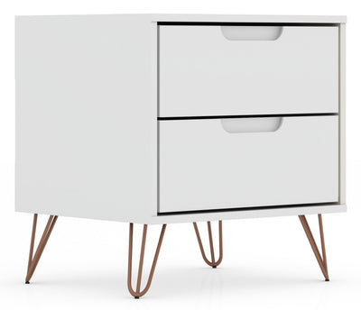 Manhattan Comfort Rockefeller Mid-Century Modern Nightstand with 2 Drawers - White|Table de nuit Rockefeller de Manhattan Comfort de style moderne du milieu du 20e siècle avec 2 tiroirs - blanche