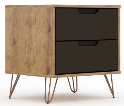 Manhattan Comfort Rockefeller Mid-Century Modern Nightstand with 2 Drawers - Textured Grey|Table de nuit Rockefeller de Manhattan Comfort de style moderne du milieu du 20e siècle avec 2 tiroirs - gris texturé