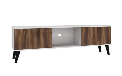 Manhattan Comfort Doyers 62.20" Mid-Century Modern TV Stand - White & Nut Brown|Meuble pour téléviseur Doyers de Manhattan Comfort de 62,20 po de style moderne du milieu du 20e siècle - blanc et brun noix