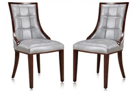 Manhattan Comfort Set of 2 Fifth Avenue Faux Leather Dining Chairs - Silver & Walnut