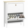 HOMCOM Shoe Cabinet with 2 Flip Drawers, Narrow Shoe Storage Cabinet, White
