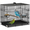 PawHut Foldable Bird Cage, Metal Bird Travel Carrier Cage with Wood Perch, Food Bowls, Slide-Out Tray and Handle for Canaries, Finches, Lovebirds, Parakeets, Black
