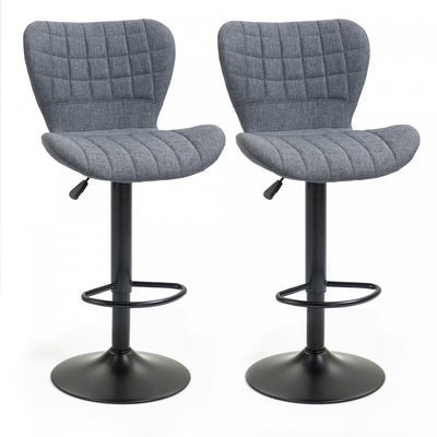 HOMCOM Bar Stools Set of 2 Adjustable Height Swivel Bar Chairs with Back