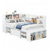 Ethan Multifunctional Daybed with Integrated Storage with Drawers and Bookcase,Twin Size,White Twin Bed