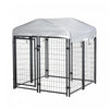 Pawhut 4' X 4' X 4.5' Large Outdoor Dog Kennel Steel Fence With Uv-resistant Oxford Cloth Roof & Secure Lock