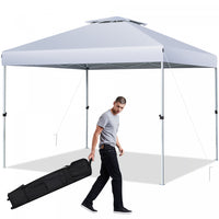 Costway 2-tier 10' X 10' Pop-up Canopy Tent Instant Gazebo Adjustable Carry Bag With Wheel