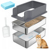 PawHut 22.8\"x14.6\"x11.8\" Stainless Steel Sifting Litter Box, Sifting Stainless Steel Litter Box for Pine Pellets, High Sided, Anti-Leakage, Less Tracking, Includes Scoop & 10 Pads