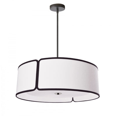 Dainolite Notched Drum 4 Light Notched Drum Pendant Black Finish White Shade/White Diffuser Lamp|Luminaire suspendu de Dainolite avec abat-jour cylindrique blanc à encoches qui diffuse la lumière, fini noir et 4 ampoules