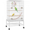 Pawhut 43\" Bird Cage For Budgies Cockatiels Canaries Lovebirds Finches With Rolling Stand, Toys, Removable Tray, Storage Shelf, White