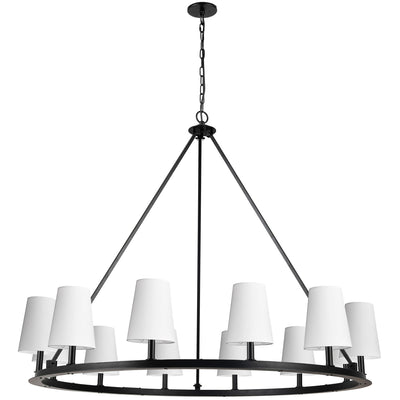 Dainolite Colby 12 Light Chandelier Matte Black White Shades Lamp|Lustre Colby de Dainolite avec abat-jour blancs, fini noir mat et 12 ampoules