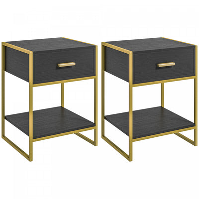 HOMCOM Bedside Table Set of 2, Nightstand with Drawer and Shelf