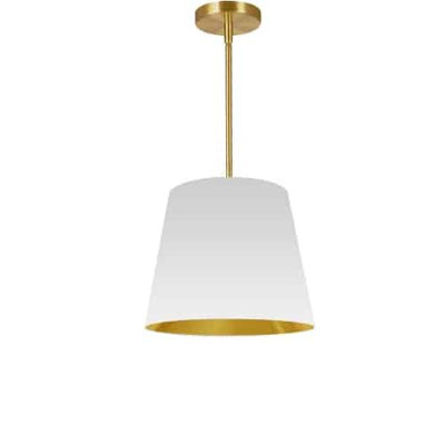 Dainolite Oversized Drum 1 Light Pendant tapered Drum Small White/Gold Shade Lamp|Petit luminaire suspendu de Dainolite avec très grand abat-jour cylindrique effilé blanc et doré, et 1 ampoule