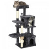 Pawhut Cat Tree, 42\" Cat Tower For Indoor Cats Multi-level With Padded Plush Perch, Cozy Hammock, 2 Door Condos, Scratching Posts, Toy Balls, Dark Grey