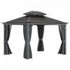 Outsunny 10' X 12' Outdoor Hardtop Gazebo With Galvanized Steel Canopy & Netting Sidewalls For Lawn, Backyard, Dark Grey
