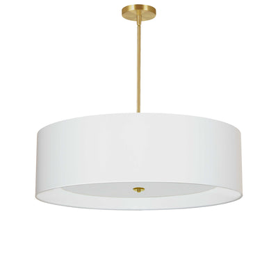 Dainolite Helena 4 Light Pendant 30" Dia Aged Brass Finish White Shade White Diffuser Lamp|Luminaire suspendu Helena de Dainolite de 30 po de diamètre avec abat-jour blanc qui diffuse la lumière, fini laiton vieilli et 4 ampoules