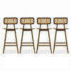 Bari Rubber Wood Counter Stool Set of 4 with Rattan Back and Footrest,Walnut