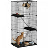 PawHut 3-Tier Cat Cage Indoor, Detachable Metal Wire Kennel with 3 Lockable Doors, Hammock, 2 Ladders, Platforms, Bottom Tray and Cushions for 1-2 Kittens, Black