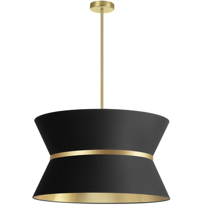 Dainolite Caterine 4 Light Pendant 24" Dia Aged Brass Finish Gold Ring/Black Shade Lamp|Luminaire suspendu Caterine de Dainolite de 24 po de diamètre, avec abat-jour noir, anneau argenté, fini laiton vieilli et 4 ampoules