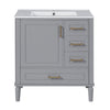 Emerson 30 Inch Bathroom Vanity with Ceramic Sink and Three Drawers, Grey