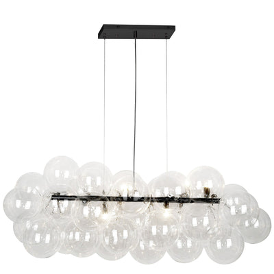 Dainolite Comet 10 Light Horizontal Pendant Matte Black Clear Glass Lamp|Luminaire suspendu horizontal Comet de Dainolite en verre transparent, avec fini noir mat et 10 ampoules