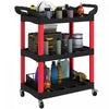 Homcom 3-tier Rolling Tool Cart With Wheels, Plastic Utility Cart, Black
