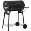 Outsunny 30\" Portable Barrel Charcoal BBQ Grill, Steel Outdoor Barbecue Smoker with 370 Square Inches Cooking Space, Storage Shelf, Wheels for Garden Camping Picnic, Black