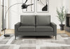 Upholstered Love Seat, 58\" L, Dark Grey Leather-Look, Black Metal Legs, Modern Loveseat