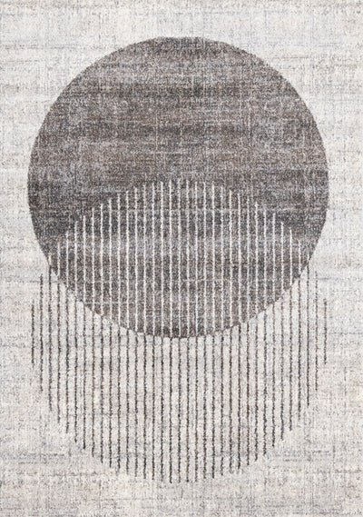 Solace Soft Low-Pile Grey White Merging Circles Area Rug - 6'7" x 9'6"|Carpette à poil court doux Solace grise et blanche à motif de cercles qui fusionnent - 6 pi 7 po x 9 pi 6 po