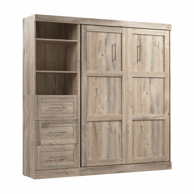 Bestar Pur Full Murphy Unit with Drawers 84-Inch Wall Bed - Rustic Brown|Lit double escamotable mural Pur de Bestar de 84 po avec tiroirs - brun rustique