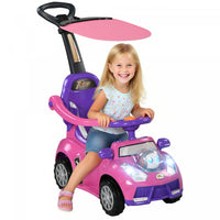 Qaba Push Car, 3 In 1 Kids Ride On Car Toddler Sliding Car With Music, Light, Foot To Floor Baby Car With Handle, Removable Canopy, Safety Guardrail, Horn, Pink