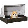 Pawhut Wicker Dog House, Elevated Pet Sofa, Rattan Cat Bed, Indoor Outdoor Use, For Garden Patio With Foldable Roof, For Small Or Medium-sized Dogs, Coffee