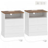 HOMCOM Nightstand with Charging Station Set of 2, White and Oak