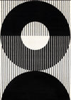 Florence Black White Stripes and Hollow Circle Modern Design, 7'6\" x 9'6\" Indoor Area Rug