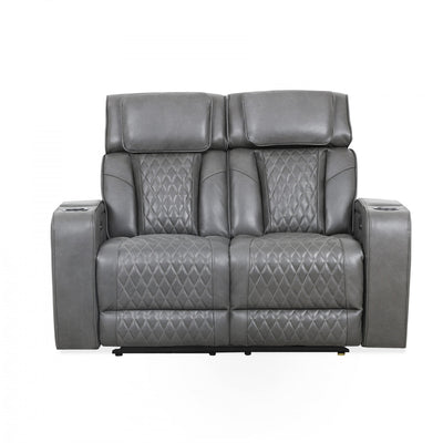 Kingsley 58 in. Leather Match Power Reclining Loveseat with Armrest Storage and USB - Charcoal | Causeuse inclinable electrique Kingsley de 58 po en cuir assorti avec rangement dans les accoudoirs et USB - Charbon
