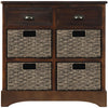 Tobey Solid Wood Storage Cabinet With 2 Drawers And 4 Rattan Baskets,espresso Accent Cabinet