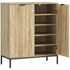 HOMCOM 15 Pairs Shoe Storage Cabinet with Doors, Adjustable Shelves, Oak