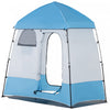 Outsunny Pop Up Shower Tent, Portable Privacy Shelter For 2 Persons, Changing Room With 2 Windows, 3 Doors, Carrying Bag, Grey And Blue