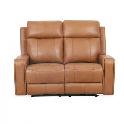 Bellamy 58 in. Leather Match Power Reclining Loveseat with Adjustable Headrest and USB - Cognac | Causeuse inclinable electrique Bellamy de 58 po en cuir assorti avec appuie-tete ajustable et USB - Cognac