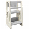 Qaba Toddler Kitchen Helper 2 Step Stool With Adjustable Height Platform And Safety Rail, Cream White