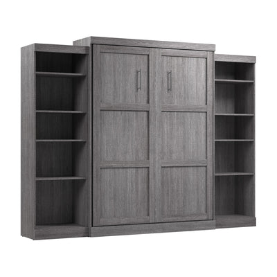 Bestar Pur Queen Murphy Bed and Two Shelving Units 115-Inch Wall Bed - Bark Grey|Grand lit escamotable mural Pur de Bestar de 115 po avec 2 meubles à tablettes - gris écorce