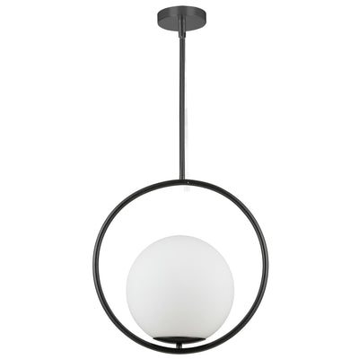 Dainolite Adrienna 15.75" 1 Light Pendant Matte Black Finish White Opal Glass Lamp|Luminaire suspendu Adrienna de Dainolite en verre blanc opale, avec fini noir mat et 1 ampoule 15.75 po