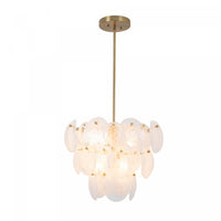 Lily 8 Light Chandelier, Brushed Brass With Wispy White Murano Style Glass Lamp