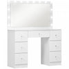 HOMCOM Makeup Vanity Desk with Lighted Mirror 7 Drawers 10 LED Lights White