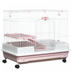 Pawhut 27\"h 2-level Small Animal Cage Rabbit Hutch With Universal Lockable Wheels, Slide-out Tray For Bunny, Chinchillas, Ferret, Pink