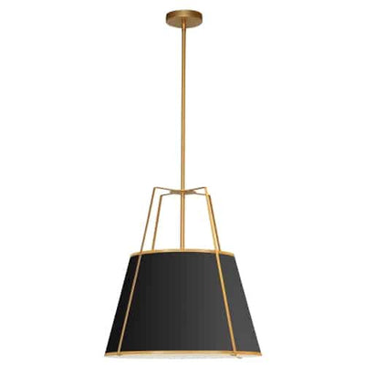 Dainolite Trapezoid 1 Light Pendant Gold/Black Shade White Fabric Diffuser Lamp|Luminaire suspendu Trapezoid de Dainolite avec abat-jour doré et noir qui diffuse la lumière, tissu blanc et 1 ampoule
