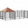 Pawhut Outdoor Dog Kennel, Dog Run Outdoor With Rotating And Adjustable Height Bowls, Waterproof Uv-resistant Cover, Secure Lock, 11.3' X 4.7' X 5.1'