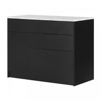 Olio Kitchen Island With Door And Drawers - Matte Black And Faux White Marble