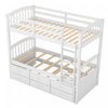 Sean Solid Wood Convertible Design Bunk Bed With Trundle And Drawers, Twin Size, White